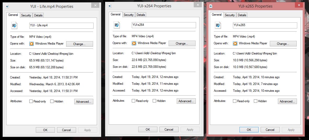 size profiles for the files - ori