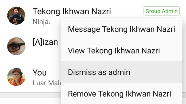 WhatsApp Dismiss Admin
