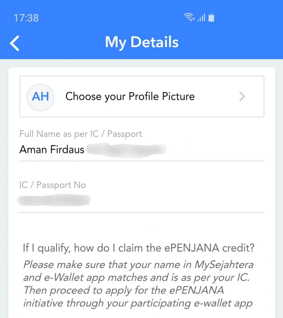 MySejahtera Edit Profil