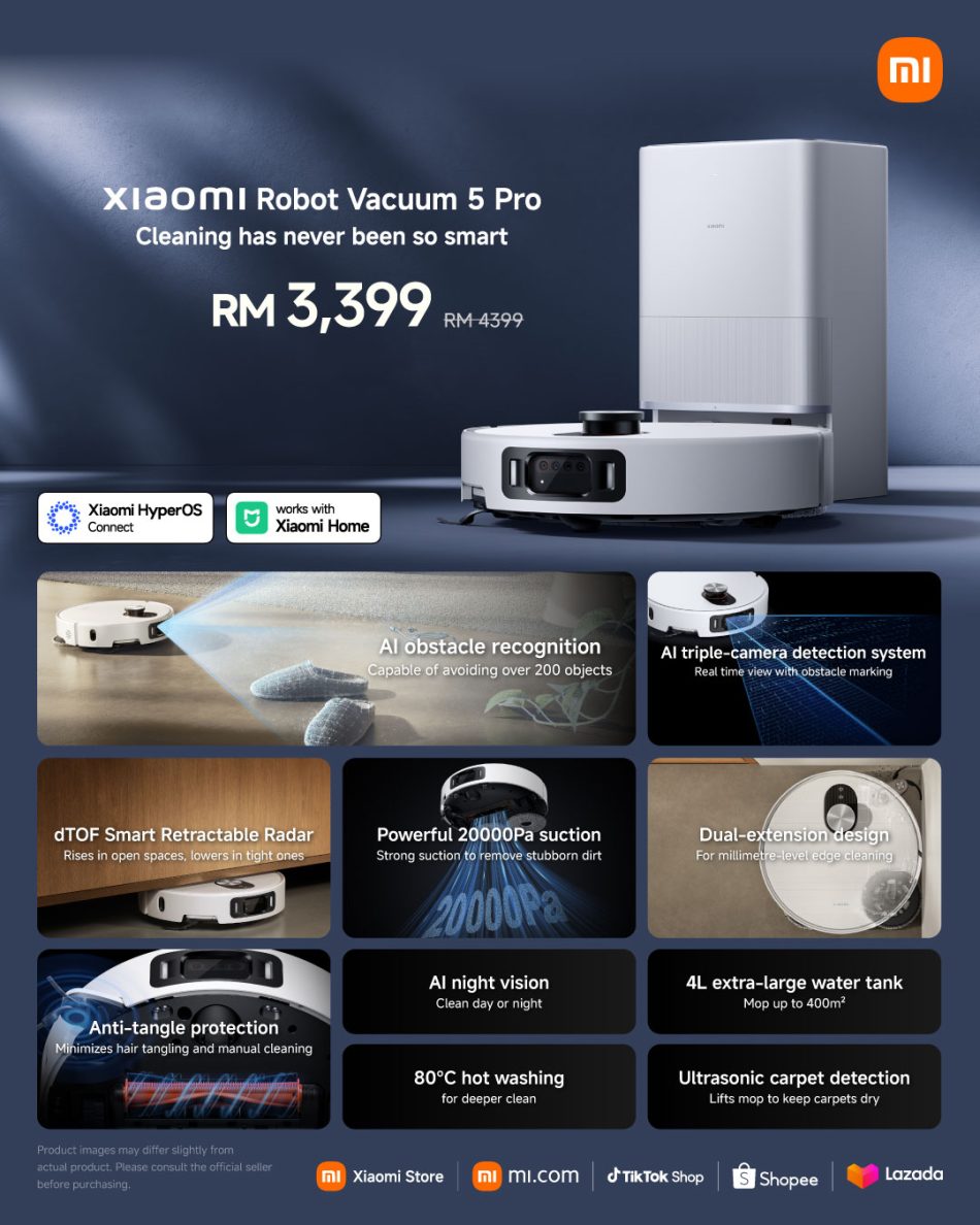 Xiaomi Malaysia Perkenalkan Siri Robot Vakum Baharu Dengan Harga Bermula RM1899 4 Xiaomi Robot Vacuum 5 Pro 1080x1350 KV with Price