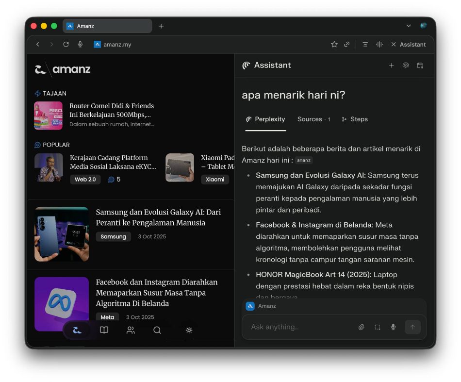 Perplexity Menawarkan Pelayar Web Dikuasakan Kecerdasan Buatan “Comet” Untuk Semua 2 Amanz Comet
