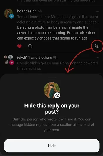 Threads Menguji Ciri Menyembunyikan Balasan Komen Baharu Melalui Tab Aktiviti 1 threads hide replies NEW 1