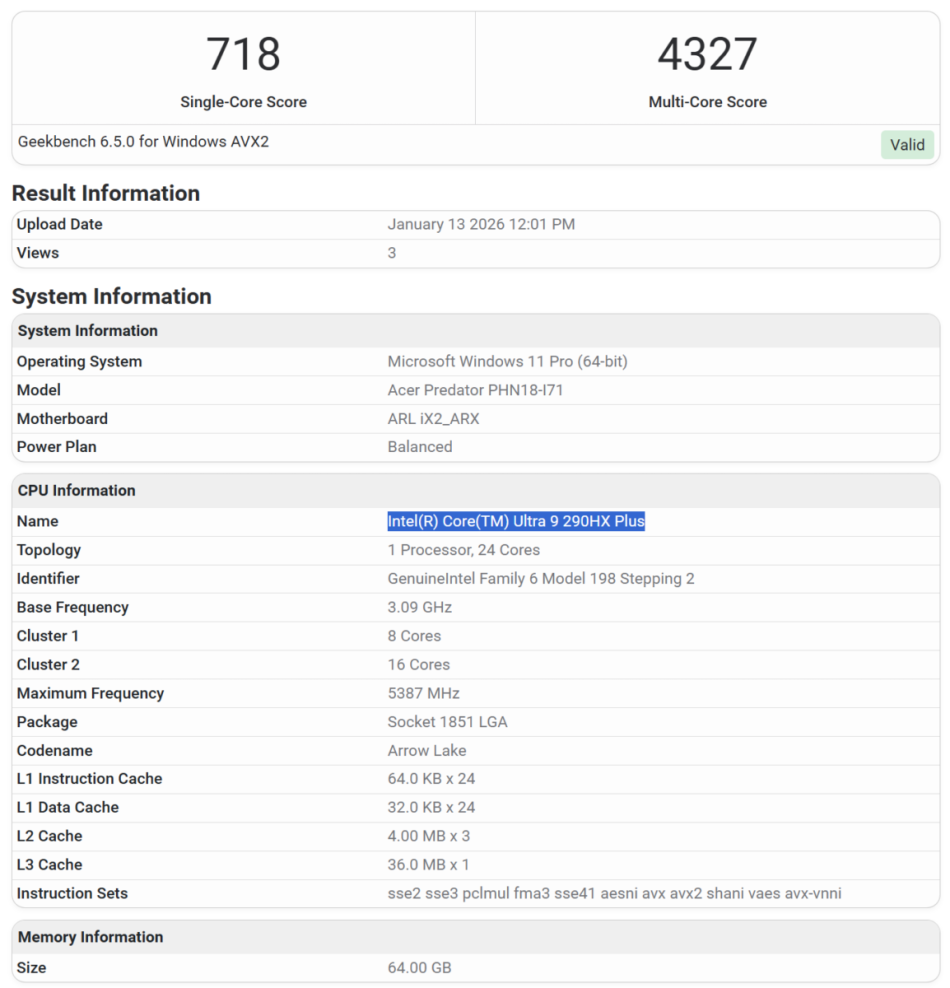 Butiran Cip Pemprosesan Intel Arrow Lake Refresh Tertiris Melalui Penanda-Aras GeekBench 1 image 44